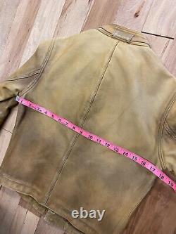 Vtg Ralph Lauren Motorcycle Leather Jacket Moto Small Tan Distressed