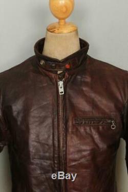 Vtg SCHOTT Brown CAFE RACER Leather Motorcycle Jacket Size 38