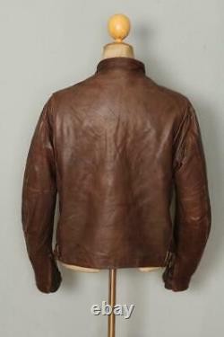 Vtg SCHOTT Brown Cafe Racer Leather Motorcycle Jacket Size 42 Large