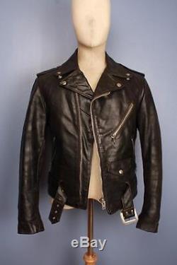 Vtg SCHOTT PERFECTO Black Belted Leather Motorcycle Jacket Size Small 36