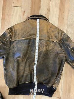 Vtg Schott Nyc Leather Jacket Made In USA Aviator Pilot Size 44 Brown Bomber