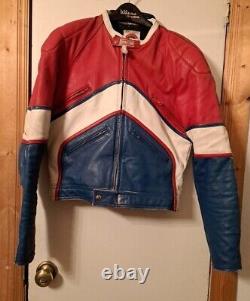 Vtg Spartan Mens Leather Motorcycle Jacket Zip Up Size 40 Red White Blue Coat