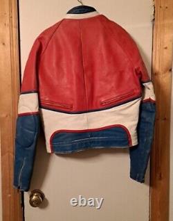Vtg Spartan Mens Leather Motorcycle Jacket Zip Up Size 40 Red White Blue Coat