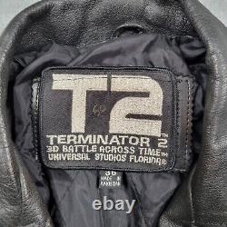 Vtg Terminator 2 Jacket Mens 38 Black Leather 3D Battle Across Time Motorcycle