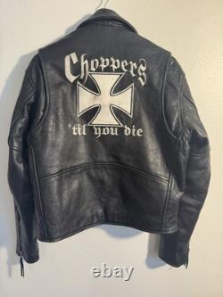 Vtg UNIK Motorcycle Biker Jacket Choppers'Til You Die Sz 40 Heavy Duty Leather
