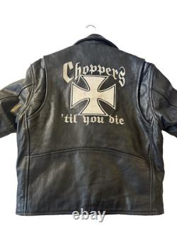 Vtg UNIK Motorcycle Biker Jacket Choppers'Til You Die Sz 40 Heavy Duty Leather
