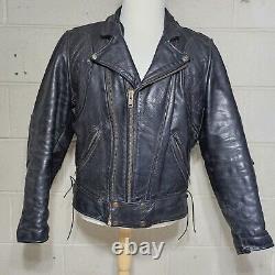 Vtg US Made Co Black Leather Motorcycle Biker Jacket Mens Sz 40 Read Description