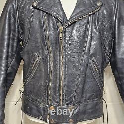 Vtg US Made Co Black Leather Motorcycle Biker Jacket Mens Sz 40 Read Description
