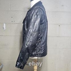 Vtg US Made Co Black Leather Motorcycle Biker Jacket Mens Sz 40 Read Description
