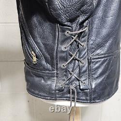 Vtg US Made Co Black Leather Motorcycle Biker Jacket Mens Sz 40 Read Description