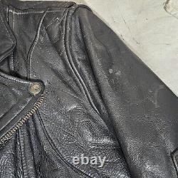 Vtg US Made Co Black Leather Motorcycle Biker Jacket Mens Sz 40 Read Description