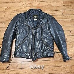 Vtg US Made Co Black Leather Motorcycle Biker Jacket Mens Sz 40 Read Description