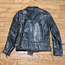 Vtg US Made Co Black Leather Motorcycle Biker Jacket Mens Sz 40 Read Description