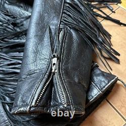 Vtg Unik Leather Fringed Men's Genuine Leather Motorcycle Jacket 46 Black Heavy