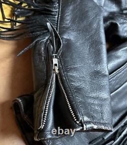 Vtg Unik Leather Fringed Men's Genuine Leather Motorcycle Jacket 46 Black Heavy