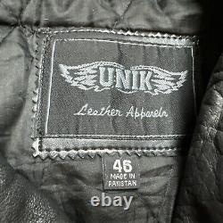 Vtg Unik Leather Fringed Men's Genuine Leather Motorcycle Jacket 46 Black Heavy