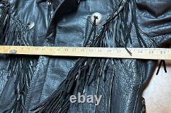Vtg Unik Leather Fringed Men's Genuine Leather Motorcycle Jacket 46 Black Heavy