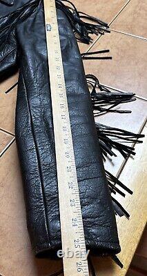 Vtg Unik Leather Fringed Men's Genuine Leather Motorcycle Jacket 46 Black Heavy