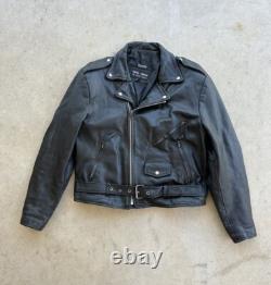 Vtg WILSONS Men's Black Leather Belted Motorcycle Jacket XL Biker Thinsulate