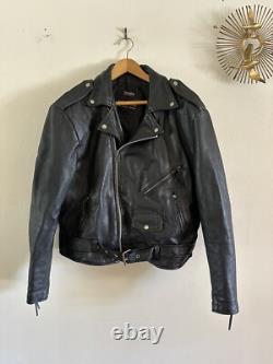 Vtg WILSONS Men's Black Leather Belted Motorcycle Jacket XL Biker Thinsulate