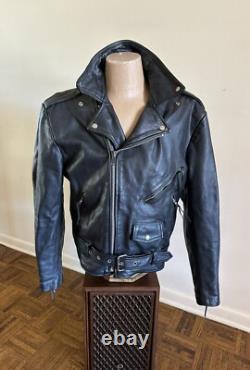 Vtg WILSONS Men's Black Leather Belted Motorcycle Jacket XL Biker Thinsulate