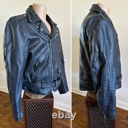 Vtg WILSONS Men's Black Leather Belted Motorcycle Jacket XL Biker Thinsulate