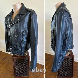 Vtg WILSONS Men's Black Leather Belted Motorcycle Jacket XL Biker Thinsulate