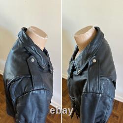 Vtg WILSONS Men's Black Leather Belted Motorcycle Jacket XL Biker Thinsulate
