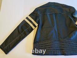 Vtg Wilsons M. Julian Black Leather Cafe Racer Moto Biker Striped Jacket Men's M