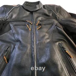 Vulcan Motorcycle Jacket Mens L Black Leather made with KEVLAR Protective Armour