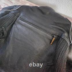 Vulcan Motorcycle Jacket Mens L Black Leather made with KEVLAR Protective Armour