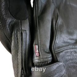 Vulcan Motorcycle Jacket Mens L Black Leather made with KEVLAR Protective Armour