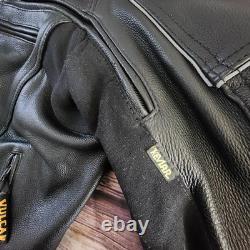 Vulcan Motorcycle Jacket Mens L Black Leather made with KEVLAR Protective Armour