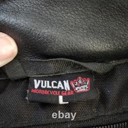 Vulcan Motorcycle Jacket Mens L Black Leather made with KEVLAR Protective Armour