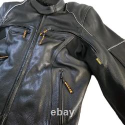 Vulcan Motorcycle Jacket Mens L Black Leather made with KEVLAR Protective Armour