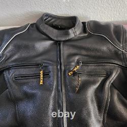 Vulcan Motorcycle Jacket Mens L Black Leather made with KEVLAR Protective Armour