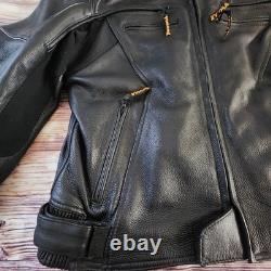 Vulcan Motorcycle Jacket Mens L Black Leather made with KEVLAR Protective Armour