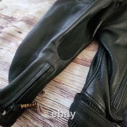 Vulcan Motorcycle Jacket Mens L Black Leather made with KEVLAR Protective Armour