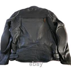 Vulcan Motorcycle Jacket Mens L Black Leather made with KEVLAR Protective Armour