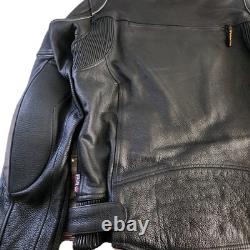 Vulcan Motorcycle Jacket Mens L Black Leather made with KEVLAR Protective Armour