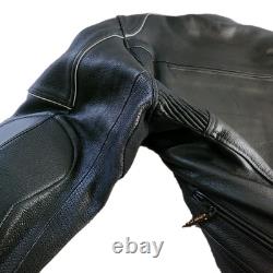 Vulcan Motorcycle Jacket Mens L Black Leather made with KEVLAR Protective Armour