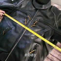 Vulcan Motorcycle Jacket Mens L Black Leather made with KEVLAR Protective Armour