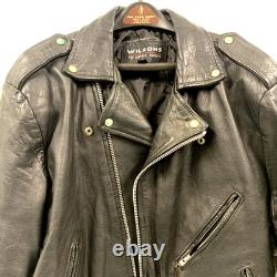 WILSON'S LEATHER Black Full Zipper Waist Buckle Heavy Motorcycle Jacket Size XL