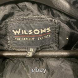WILSON'S LEATHER Black Full Zipper Waist Buckle Heavy Motorcycle Jacket Size XL