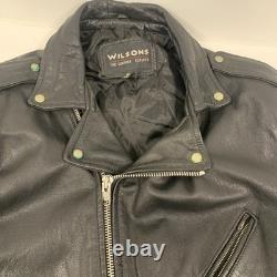 WILSON'S LEATHER Black Full Zipper Waist Buckle Heavy Motorcycle Jacket Size XL