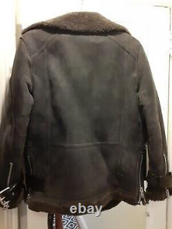 WOW AllSaints Ladies HAWLEY OVERSIZED SHEARLING Leather Biker Jacket XS Small