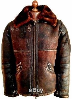 WW2 40s B-3 LEATHER SHEEPSKIN Shearling Flying Pilot Bomber USAAF Jacket Coat Lg