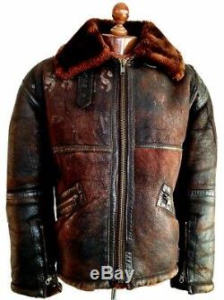 WW2 40s B-3 LEATHER SHEEPSKIN Shearling Flying Pilot Bomber USAAF Jacket Coat Lg