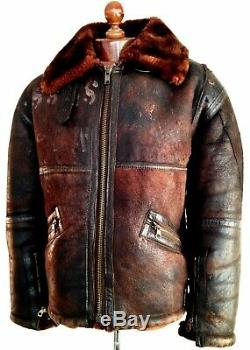 WW2 40s B-3 LEATHER SHEEPSKIN Shearling Flying Pilot Bomber USAAF Jacket Coat Lg