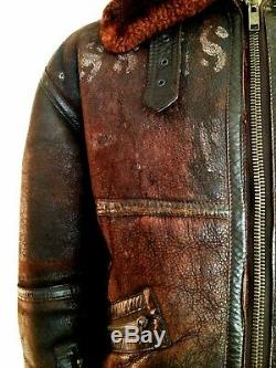 WW2 40s B-3 LEATHER SHEEPSKIN Shearling Flying Pilot Bomber USAAF Jacket Coat Lg